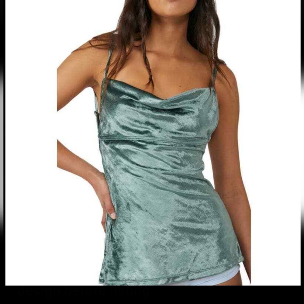 Free People Intimately All Night  Velvet Cami Evergreen. NWT. Size Small